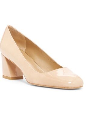 Stuart Weitzman Nude Patent Leather Block Heel Pump